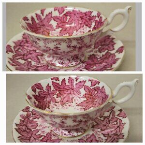 2 Coalport Maple Time Chintz Cup And Saucer Pink Mulberry Bone China 1949-1960